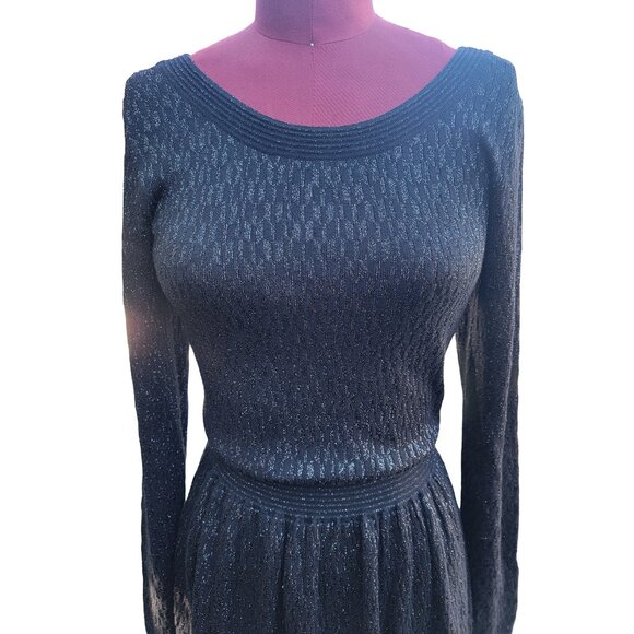 Sandro Ritournelle Dress Black Knit Back V Long Sleeve Mini Medium Size 3 - Picture 3 of 8